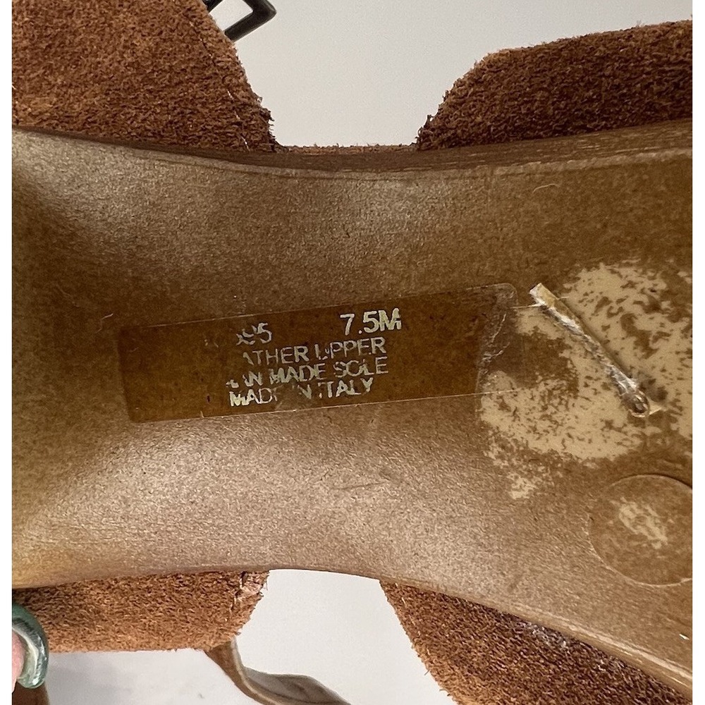 Mariella Brown Suede Block Heel Sandals 7.5M Made in Italy Leather Strap - Picture 9 of 11